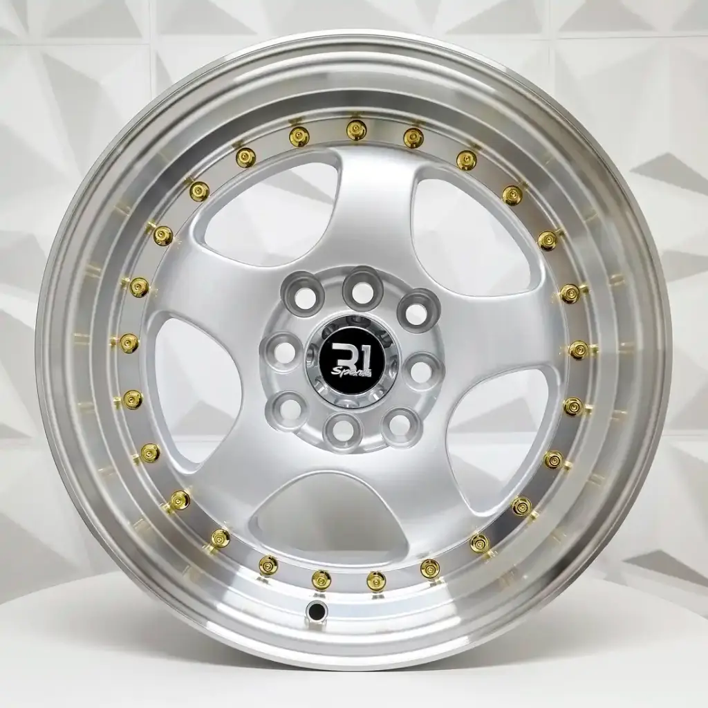 RIN 15X7 5-100 R1 SPORT 1064 SILVER MI GOLD RIVETS ET30 CB73.1